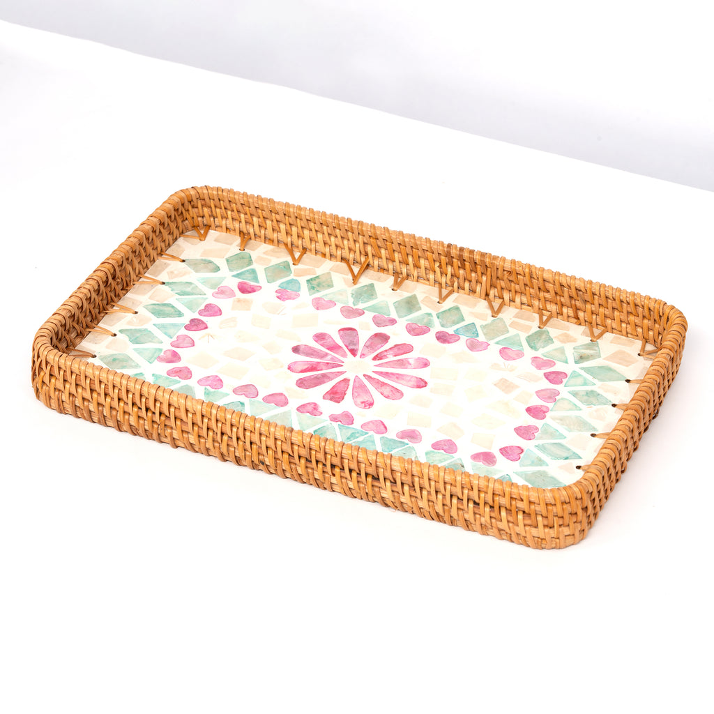 2 Piece Set of Rectangular Rattan Tray - Design C