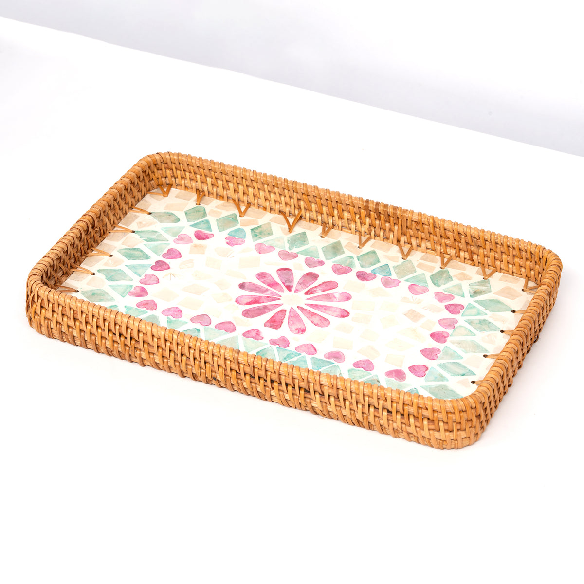 2 Piece Set of Rectangular Rattan Tray - Design C