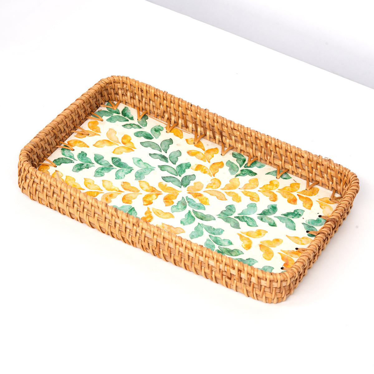 2 Piece Set of Rectangular Rattan Tray - Design A