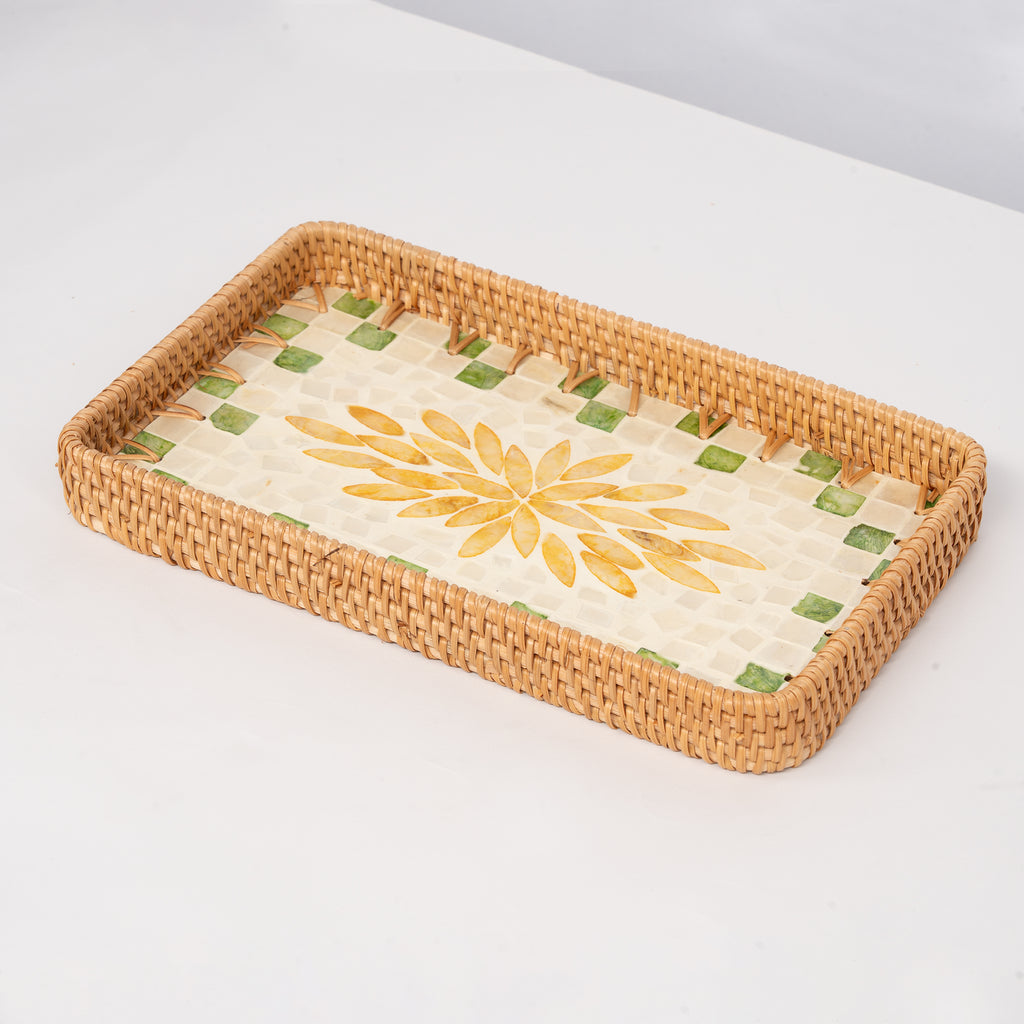 2 Piece Set of Rectangular Rattan Tray - Design B
