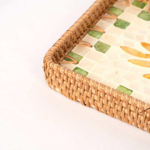 2 Piece Set of Rectangular Rattan Tray - Design B