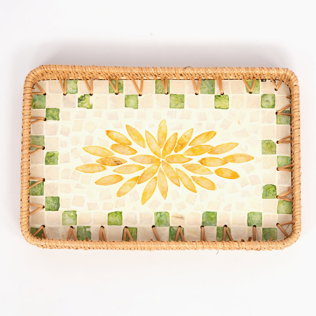 2 Piece Set of Rectangular Rattan Tray - Design B