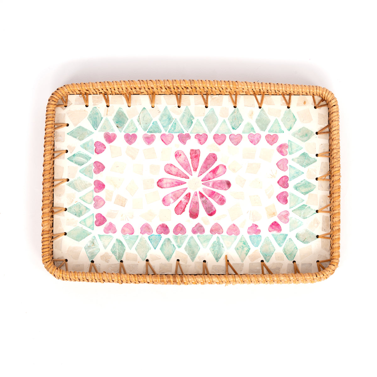 2 Piece Set of Rectangular Rattan Tray - Design C
