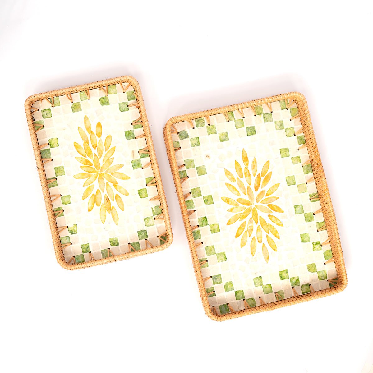 2 Piece Set of Rectangular Rattan Tray - Design B