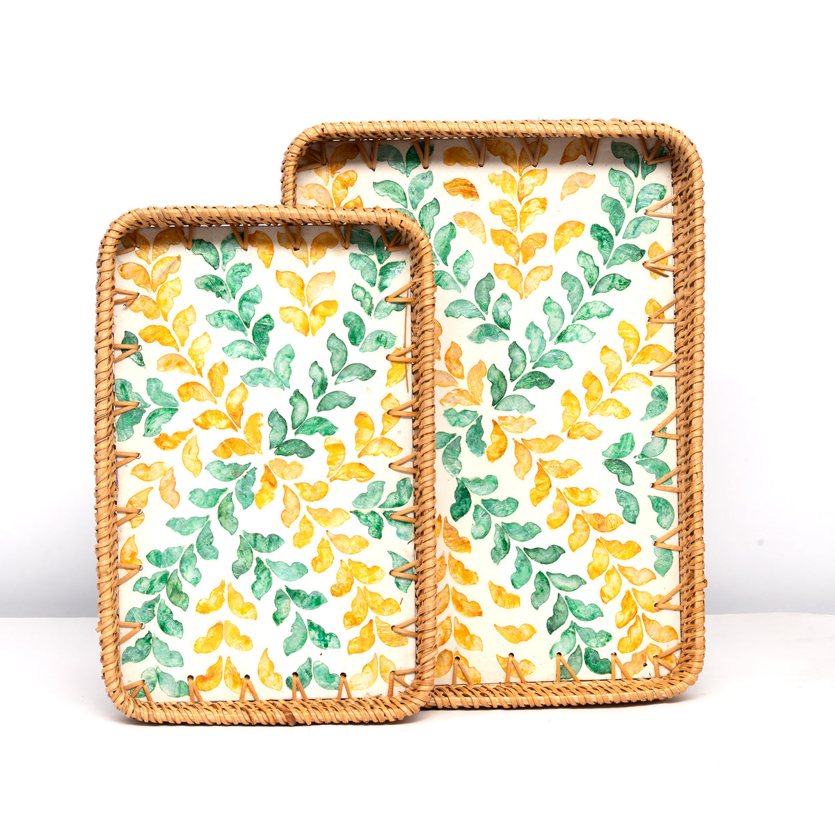 2 Piece Set of Rectangular Rattan Tray - Design A