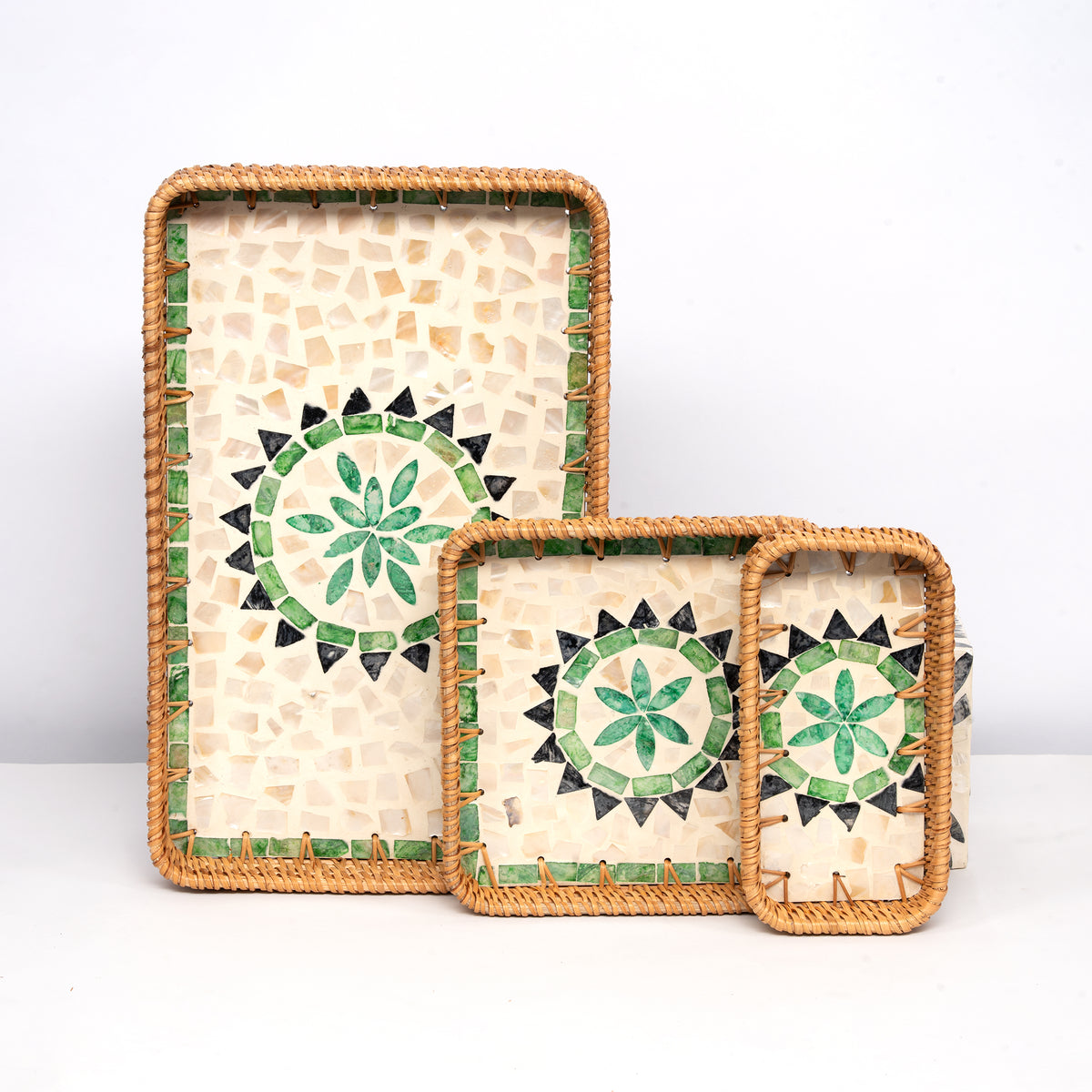 3 Piece Set of Ractangular Rattan Tray - Design A