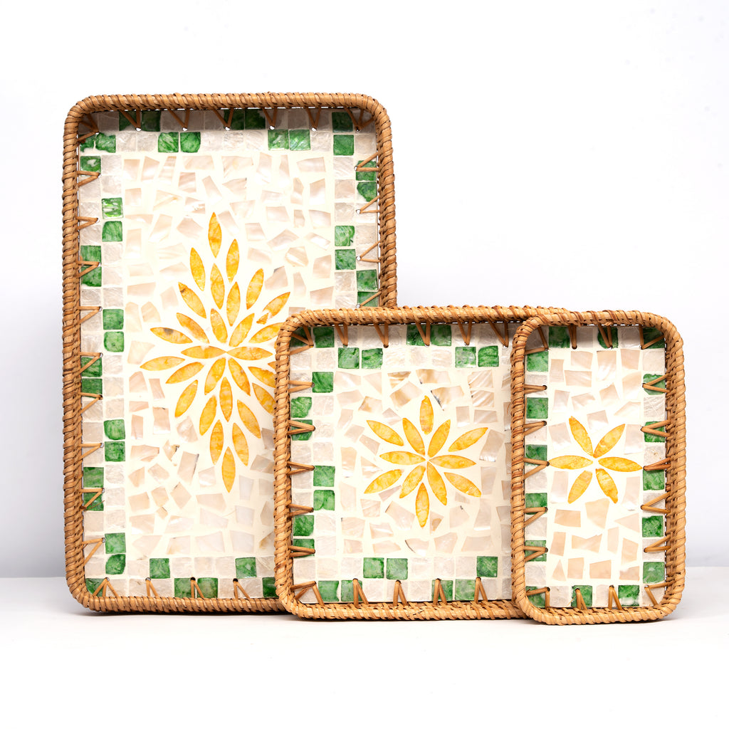 3 Piece Set of Ractangular Rattan Tray - Design B