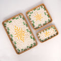 3 Piece Set of Ractangular Rattan Tray - Design B