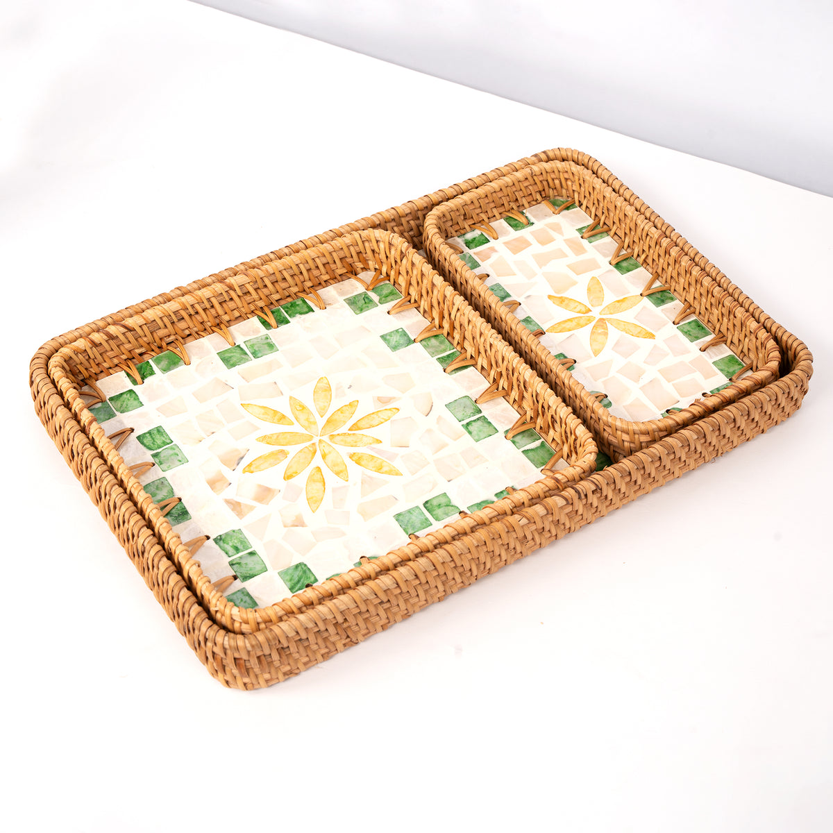 3 Piece Set of Ractangular Rattan Tray - Design B