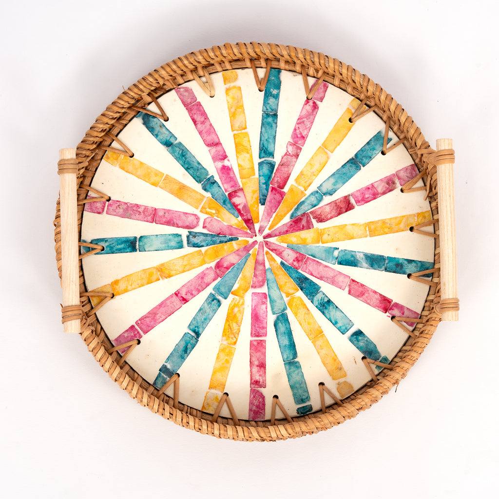 3 Piece Set of Round Serving Tray with Handles - Design B