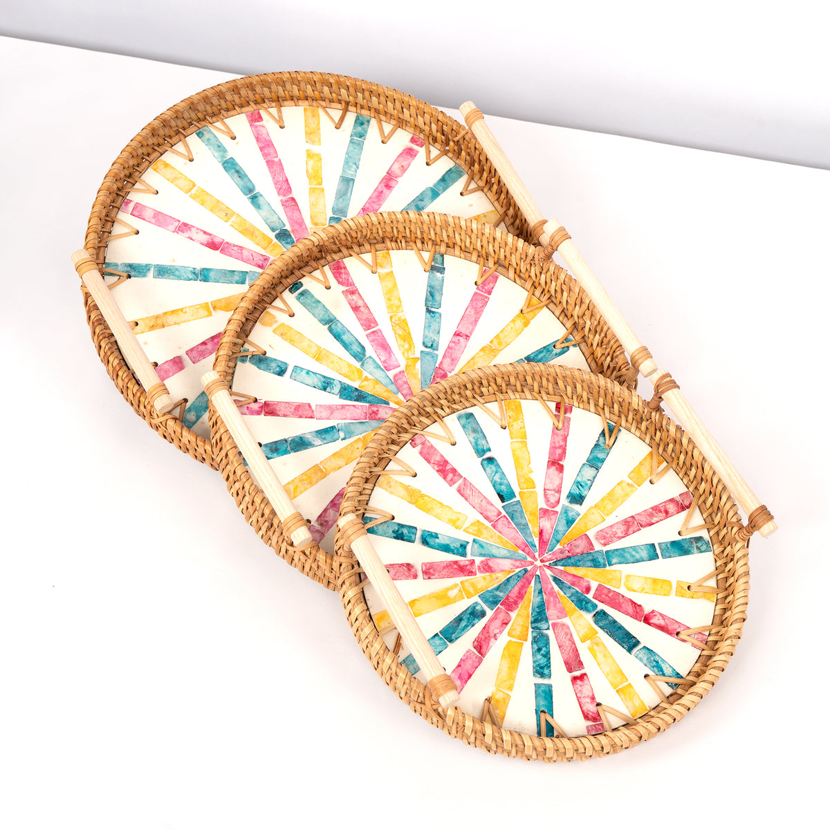 3 Piece Set of Round Serving Tray with Handles - Design B
