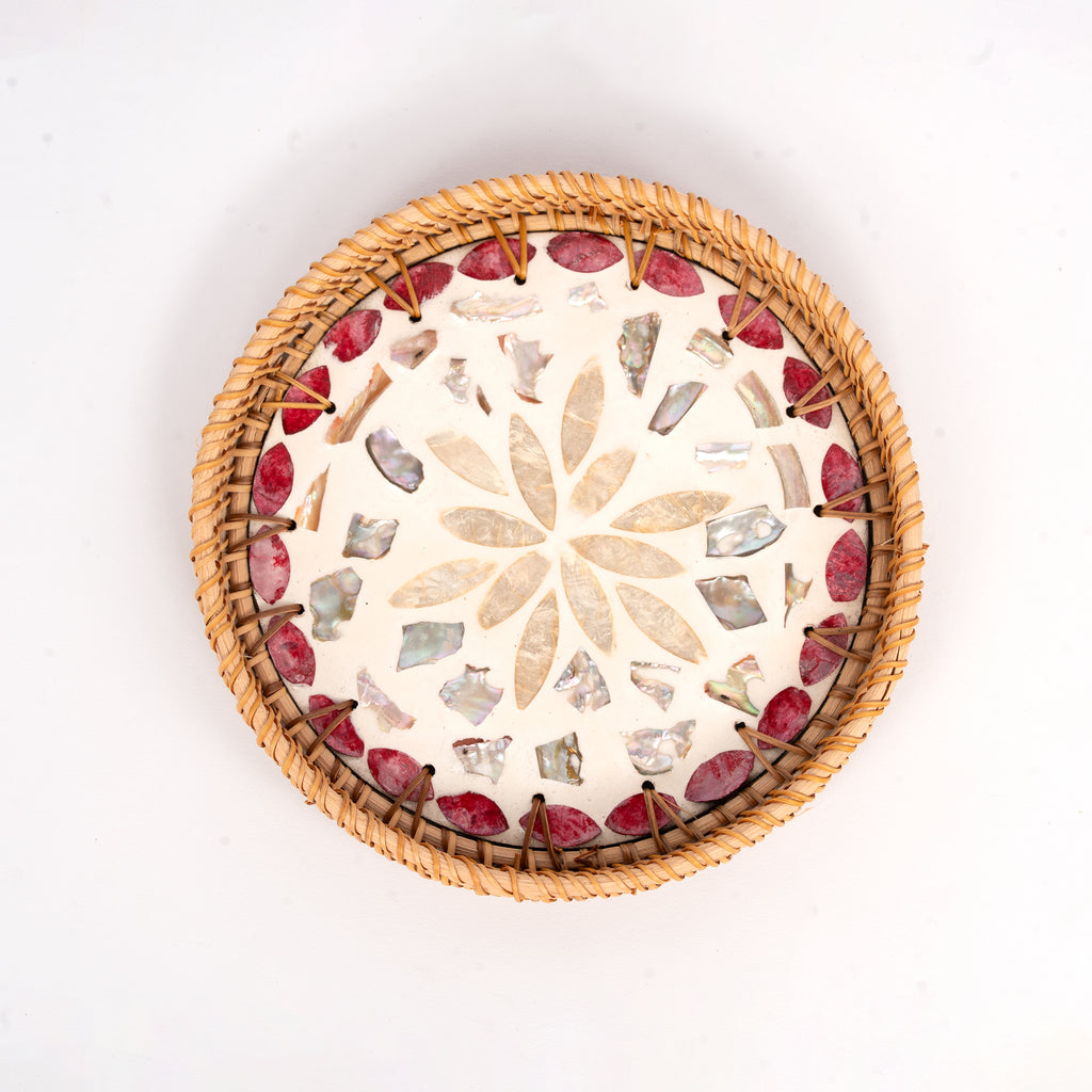 3 Piece Set of Round Rattan Tray - Design C