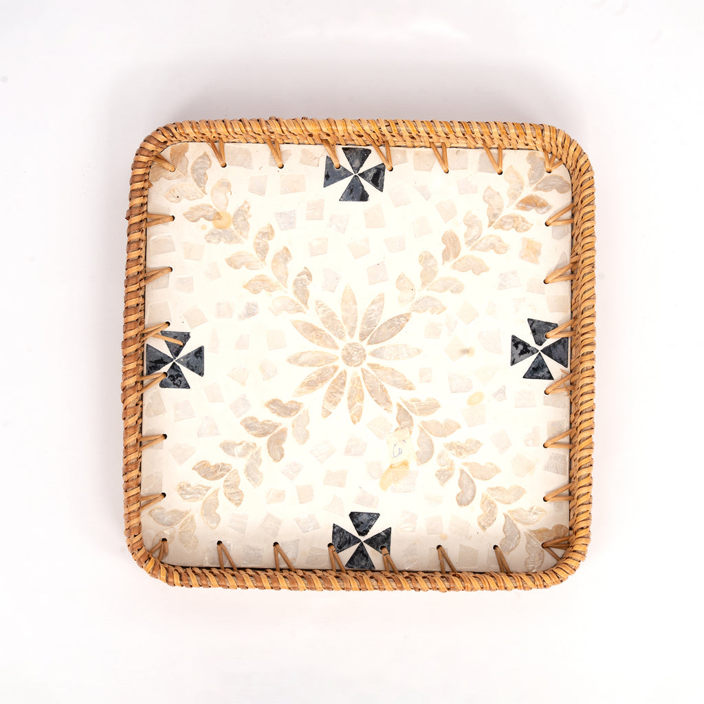 3 Piece Set of Square Rattan Tray - Design B