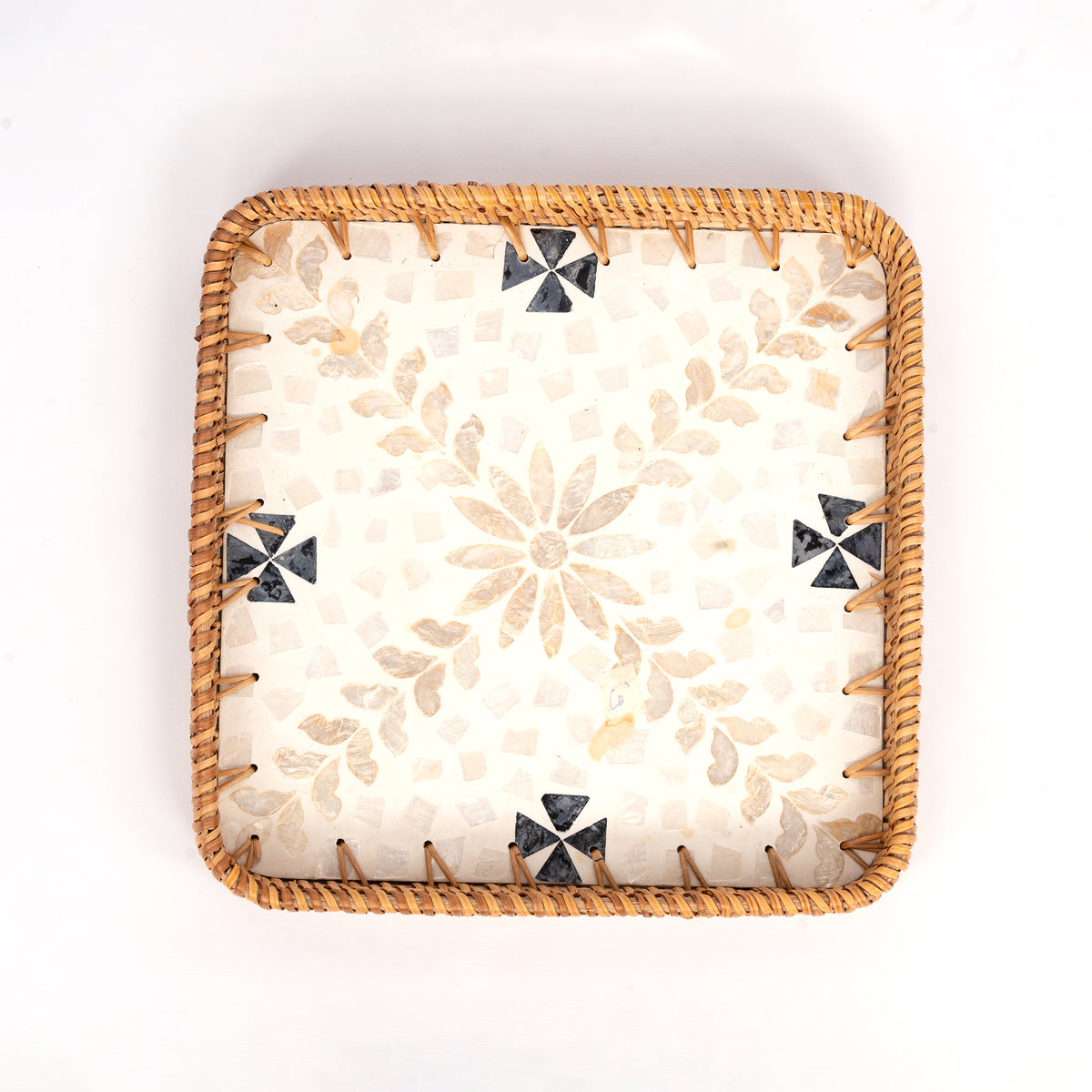 3 Piece Set of Square Rattan Tray - Design B