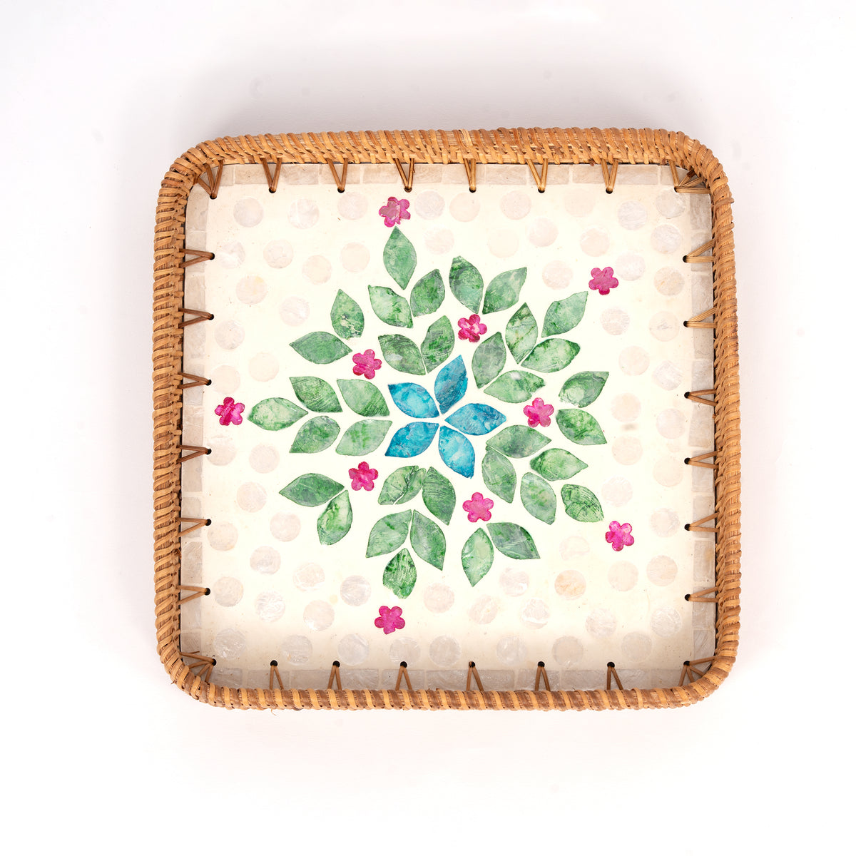 3 Piece Set of Square Rattan Tray - Design D