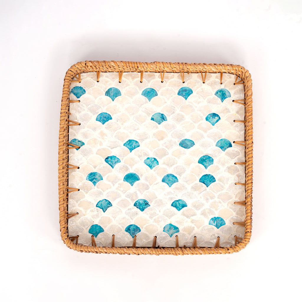 3 Piece Set of Square Rattan Tray - Design C