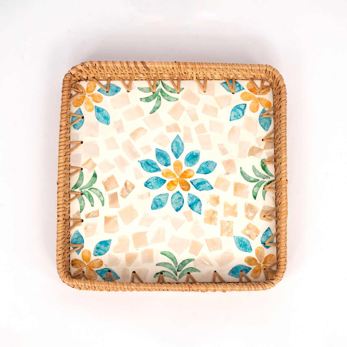 3 Piece Set of Square Rattan Tray - Design A