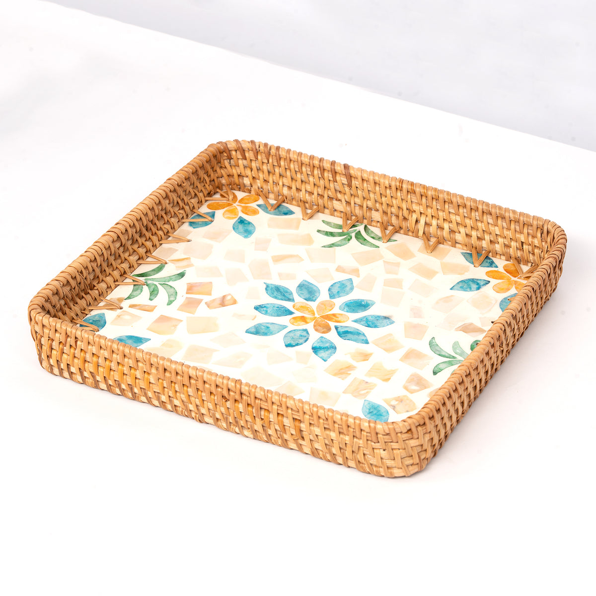 3 Piece Set of Square Rattan Tray - Design A
