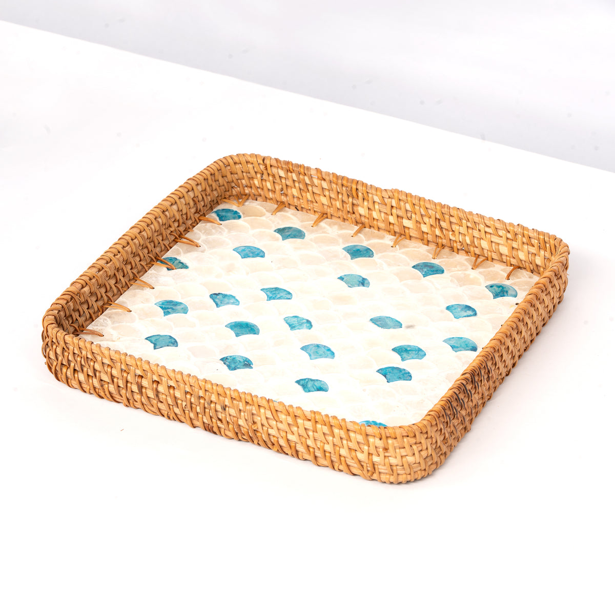 3 Piece Set of Square Rattan Tray - Design C