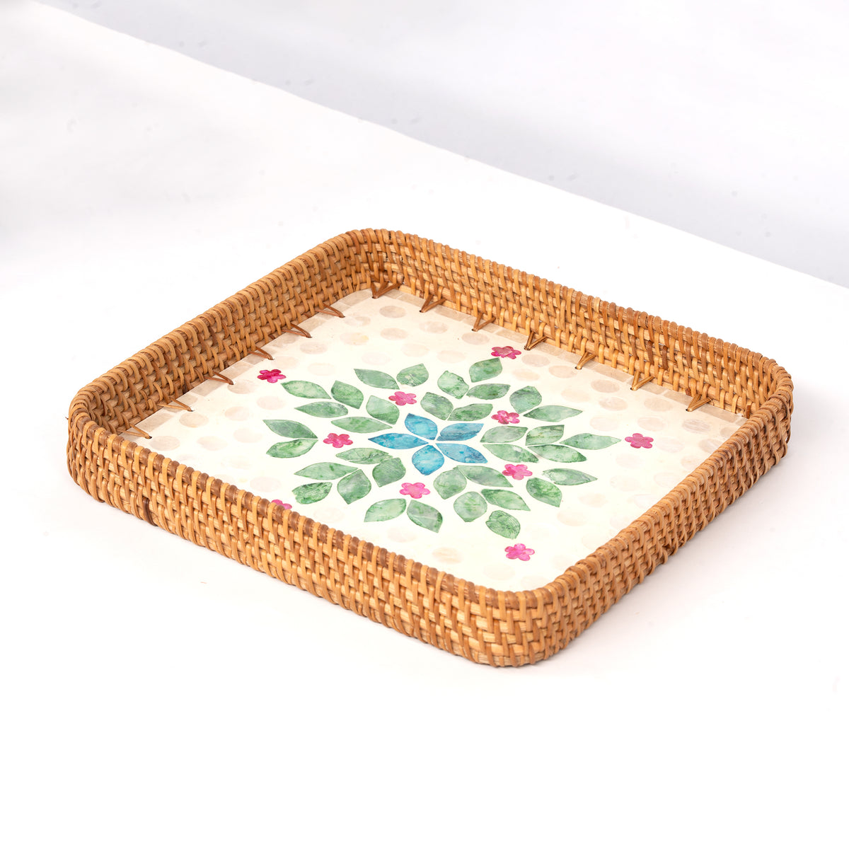 3 Piece Set of Square Rattan Tray - Design D