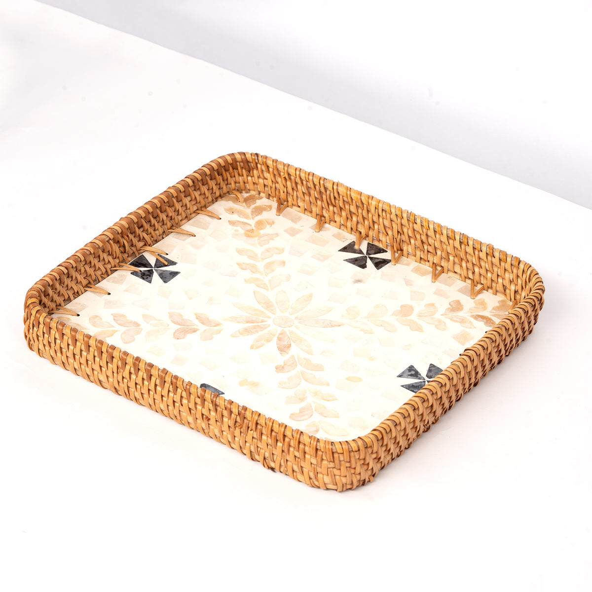 3 Piece Set of Square Rattan Tray - Design B