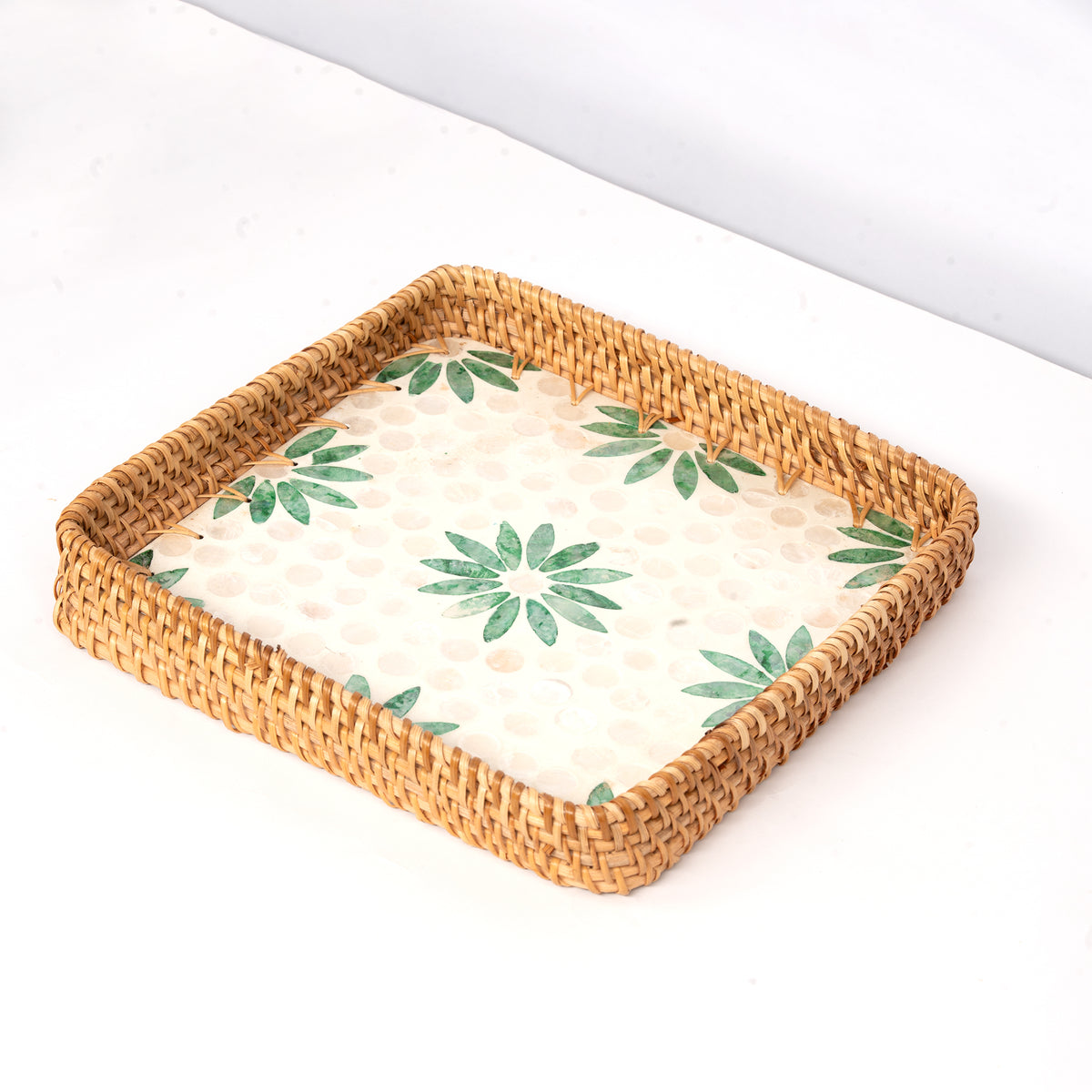 3 Piece Set of Square Rattan Tray - Design E
