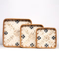 3 Piece Set of Square Rattan Tray - Design B