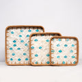 3 Piece Set of Square Rattan Tray - Design C